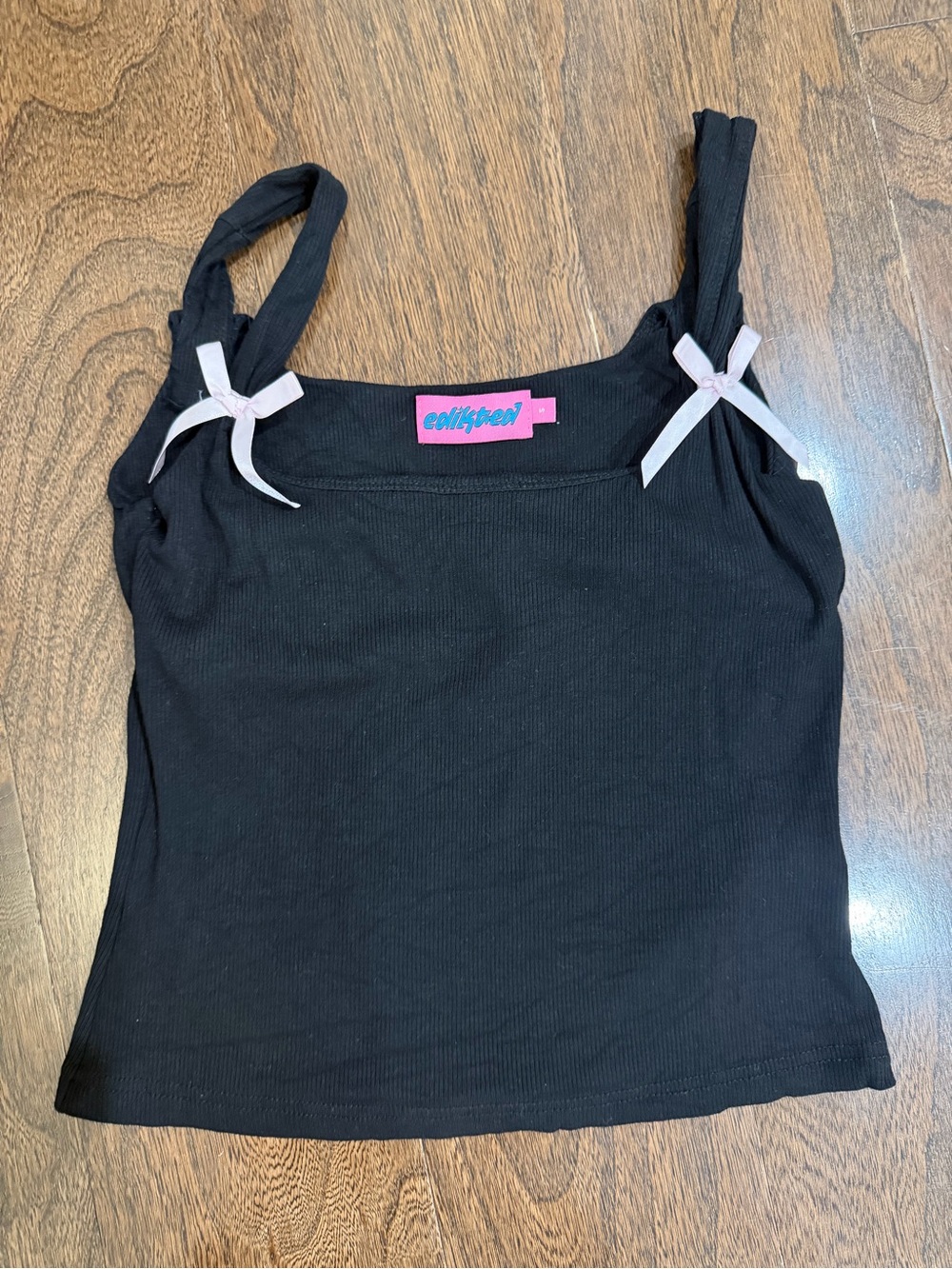 Edikted Black Ribbed Lola Tank with Pink Bow Details